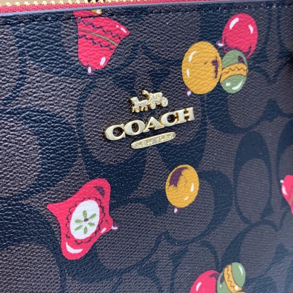 NWT COACH Zip Top Tote In Signature Canvas With Ornament Print Brown /Black Mult - Picture 13 of 16